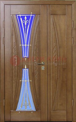 Коттеджная парадная дверь со стеклянными вставками и ковкой ДПР-26 в Красноармейске