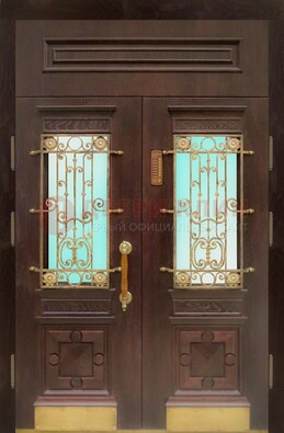 Парадная дверь со вставками из стекла и ковки ДПР-43 для каркасного дома в Красноармейске