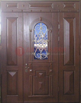 Стальная парадная дверь со стеклом и ковкой ДПР-4 для коттеджа в Красноармейске