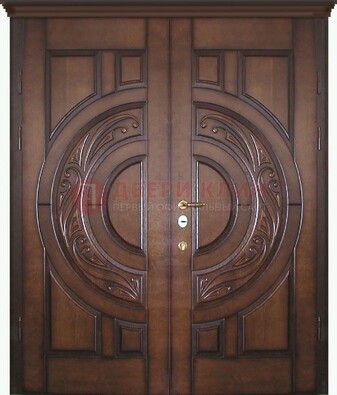 Утепленная коричневая стальная парадная дверь ДПР-51 в Красноармейске