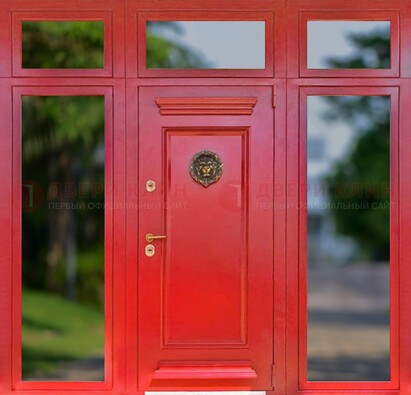 Красная парадная дверь для частного дома ДПР-88 в Красноармейске