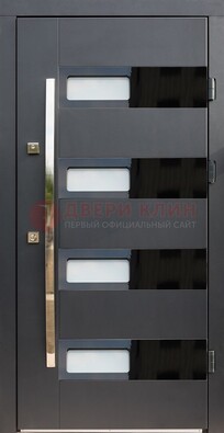 Черная стальная дверь МДФ хайтек со стеклом ДС-16 в Красноармейске