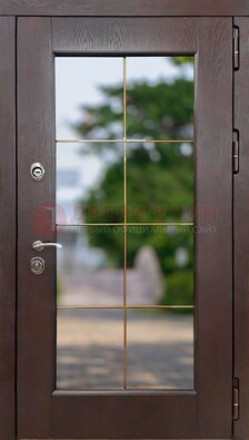 Коричневая стальная дверь со стеклом ДС-19 в Красноармейске