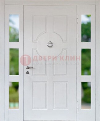 Белая стальная дверь со стеклом и фрамугами ДС-20 в Красноармейске