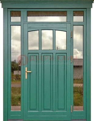 Зеленая металлическая дверь МДФ со стеклом ДС-43 в Красноармейске