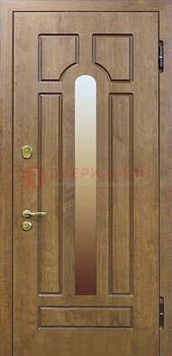 Коричневая железная дверь со стеклом ДС-4 в коттедж в Красноармейске