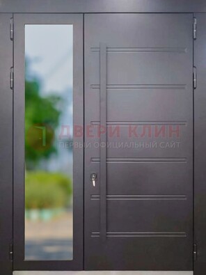 Чёрная двухстворчатая металлическая дверь со стеклом ДС-60 в Красноармейске