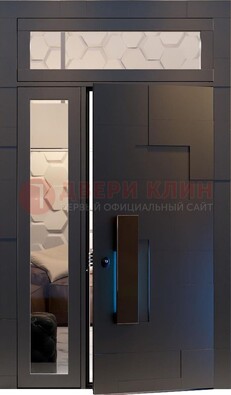 Чёрная двухстворчатая металлическая дверь со стеклом ДС-64 в Красноармейске