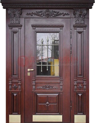 Железная парадная дверь массив дуба со стеклом и ковкой ДСК-175 в Красноармейске