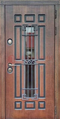 Входная железная дверь винорит со стеклом и ковкой ДСК-183 в Красноармейске