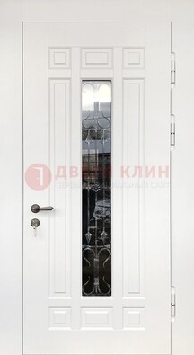 Белая стальная дверь винорит со стеклом и ковкой ДСК-191 в Выборге