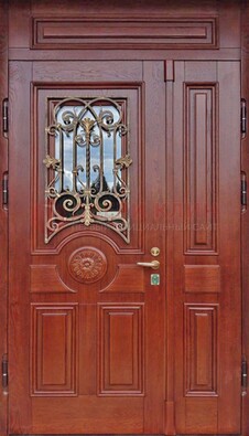 Филенчатая железная дверь со стеклом и ковкой ДСК-204 в Красноармейске