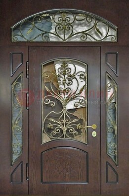 Входная дверь Винорит со стеклом и ковкой и фрамугами ДСК-213 в Красноармейске