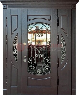 Полуторная железная дверь Винорит со стеклом и ковкой ДСК-231 в Красноармейске