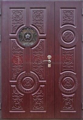 Красная железная дверь Винорит со стеклом и ковкой ДСК-235 в Красноармейске