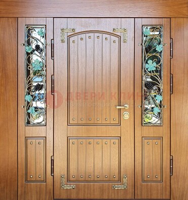 Железная дверь Винорит со стеклом и ковкой лозы ДСК-236 в Красноармейске