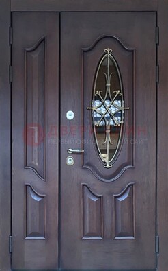 Темная металлическая дверь Винорит со стеклом и ковкой ДСК-239 в Красноармейске