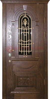 Железная дверь со стеклом и ковкой в классическом стиле ДСК-23 в Красноармейске