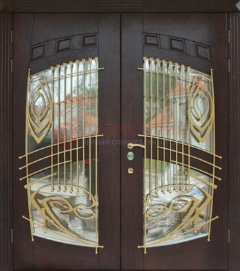 Двухстворчатая стальная дверь Винорит со стеклом и ковкой ДСК-240 в Красноармейске