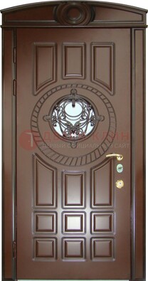 Шоколадная металлическая дверь Винорит со стеклом и ковкой ДСК-269 в Саратове