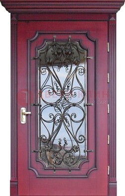 Красная стальная дверь Винорит со стеклом и ковкой ДСК-271 в Красноармейске