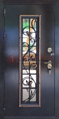 Железная дверь с порошковым напылением стеклом и ковкой ДСК-279 в Красноармейске