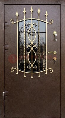 Стальная дверь Порошок со стеклом и ковкой для дома ДСК-280 в Красноармейске