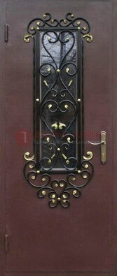 Простая металлическая дверь с Порошком стеклом и ковкой ДСК-281 в Красноармейске