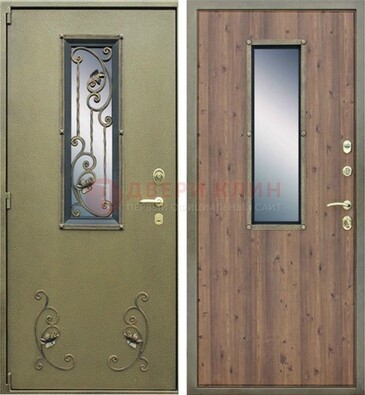 Офисная железная дверь со стеклом и ковкой ДСК-44 в Красноармейске