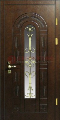 Дизайнерская металлическая дверь со стеклом и ковкой ДСК-50 в Брянске