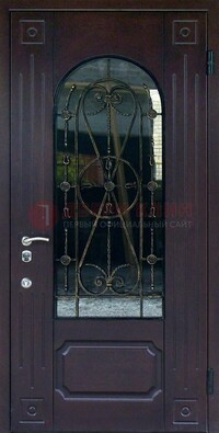 Стальная дверь со стеклом и ковкой ДСК-80 в загородный дом в Пушкино