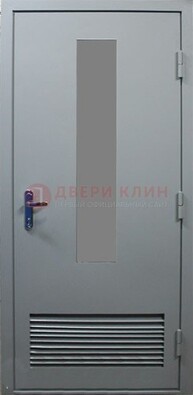 Серая металлическая техническая дверь с декоративной вставкой ДТ-14 в Красноармейске