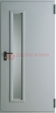 Белая железная техническая дверь со вставкой из стекла ДТ-9 в Красноармейске