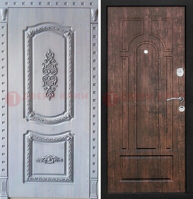 Железная дверь с узором и виноритом внутри Тисненый орех ДВТ-102 в Красноармейске