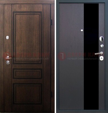 Входная дверь Итальянский орех с МДФ с черным стеклом ДМ-1199 в Красноармейске