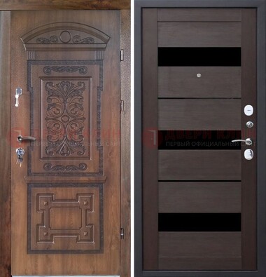 Стальная коричневая филенчатая дверь с виноритом и темной МДФ ДВТ-122 в Красноармейске