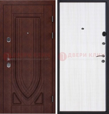 Уличная темная филенчатая дверь с виноритом и МДФ Белый ясень ДВТ-141 в Талдоме