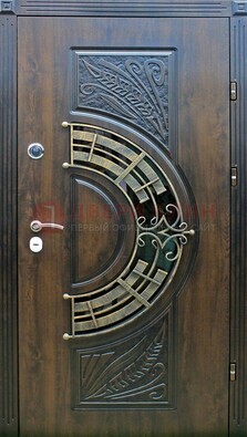 Металлическая филенчатая дверь с виноритом и стеклом ДВТ-144 в Красноармейске