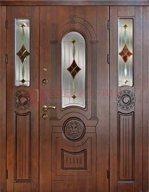 Парадная полуторная дверь с виноритом и витражом ДВТ-172 в Красноармейске
