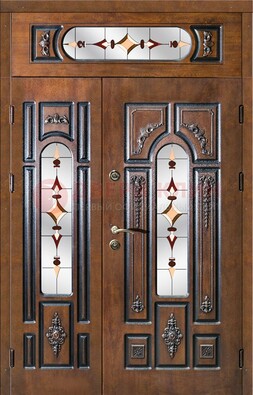 Элитная дверь цвета дуб с виноритом и витражом ДВТ-177 в Мурино