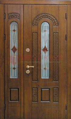 Темная стальная дверь с виноритом и стеклом ДВТ-179 в Красноармейске