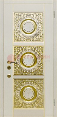 Белая входная дверь с виноритом и рисунком ДВТ-17 в Красноармейске