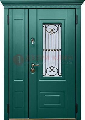 Темно-бирюзовая стальная дверь с виноритом ДВТ-186 в Красноармейске