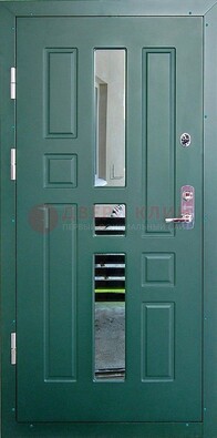 Зеленая железная  дверь с виноритом и зеркалом ДВТ-205 в Красноармейске