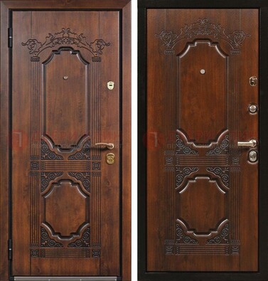 Коричневая железная дверь с виноритом и узором ДВТ-211 в Красноармейске