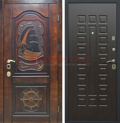 Коричневая металлическая дверь с виноритом и внутренней панелью венге ДВТ-52 в Красноармейске