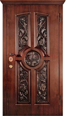 Филенчатая металлическая дверь с виноритом и резьбой ДВТ-69 в Жуковском