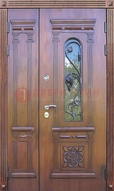 Железная коричневая филенчатая дверь с виноритом и МДФ ДВТ-85 в Красноармейске