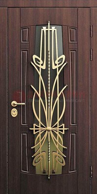 Железная темная дверь с виноритом и МДФ со стеклом ДВТ-86 в Красноармейске