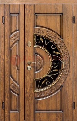 Стальная коричневая дверь с виноритом и филенчатыми панелями ДВТ-98 в Красноармейске